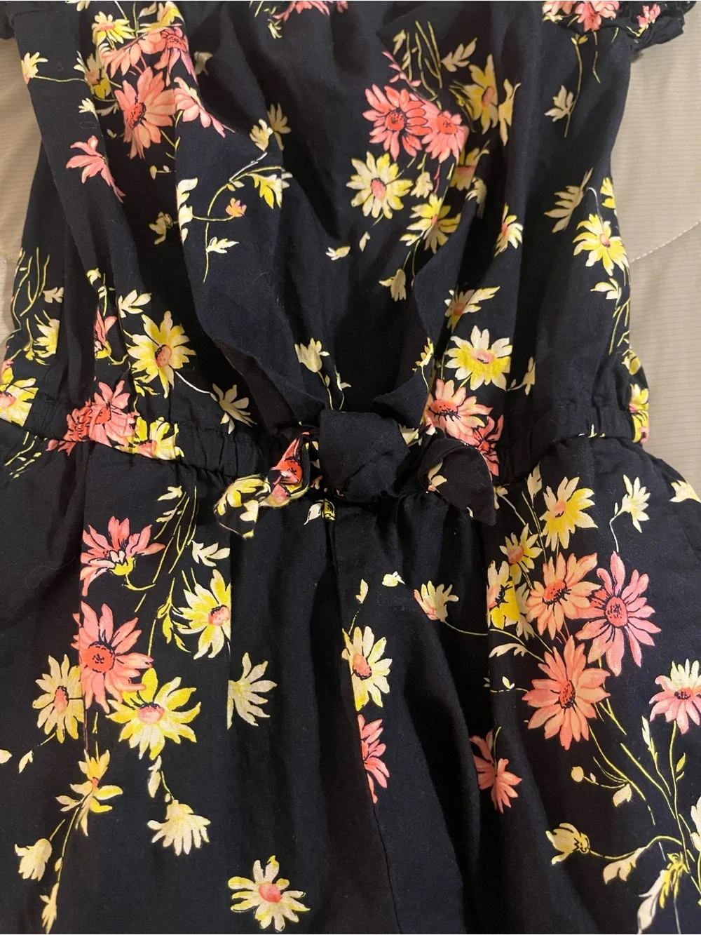 GAP Navy Floral Off-Shoulder Romper with Pink & Yellow Accents